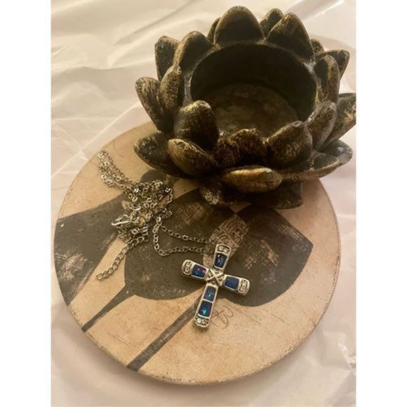 Pretty blue opal X CROSS NECKLACE - Picture 2 of 6